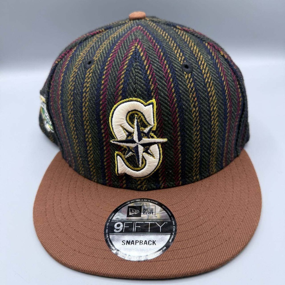 Seattle Mariners Hat Men Vintage Herringbone 9Fifty New Era Snap Back Cap New - Picture 3 of 8